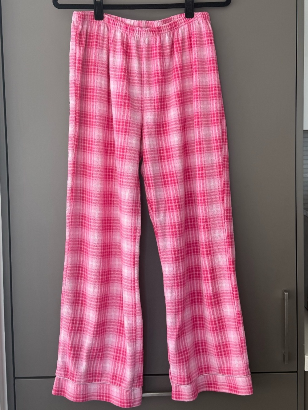 La Vie en Rose Pink Plaid Fleece Pajama Pants Women’s Size Large Cozy Sleepwear